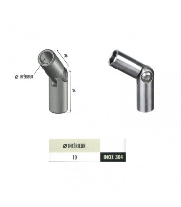 Raccord orientable INOX304 pour ronds Ø10mm