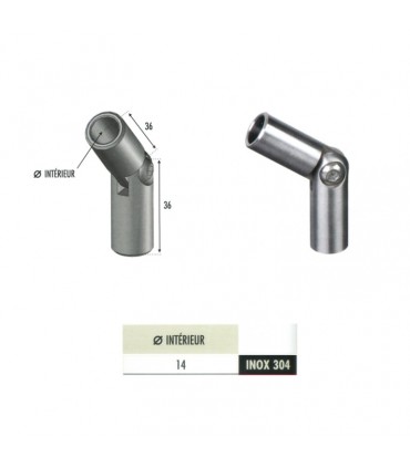 Raccord orientable INOX304 pour ronds Ø14mm