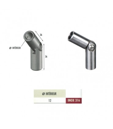 Raccord orientable INOX316 pour ronds Ø12mm