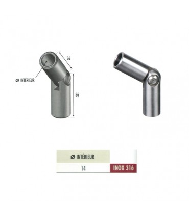 Raccord orientable INOX316 pour ronds Ø14mm
