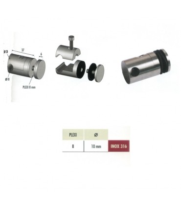 Connecteur en applique pour plexi épr 8mm et rond Ø10mm