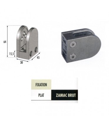 Pince à verre ronde 64mm en zamac brut pour plat