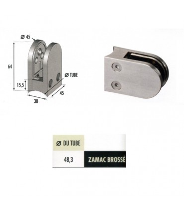 Pince à verre ronde 64mm en zamac brossé pour tube Ø48,3mm