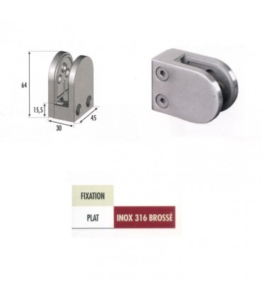 Pince à verre ronde 64mm en inox 316 pour plat