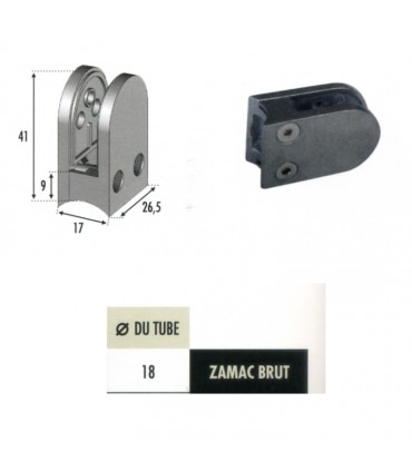 Pince à verre ronde 41mm en zamac brut pour rond Ø18mm