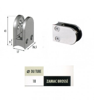 Pince à verre ronde 41mm en zamac brossé pour rond Ø18mm