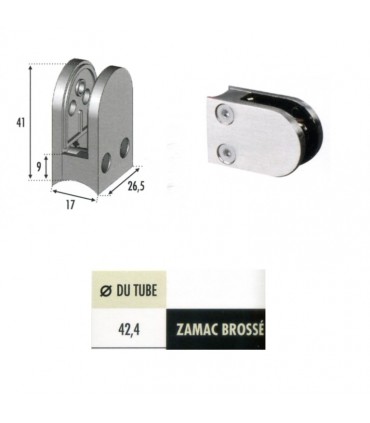 Pince à verre ronde 41mm en zamac brossé pour poteau Ø42,4mm