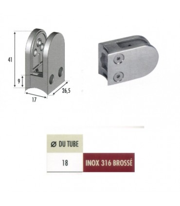 Pince à verre ronde 41mm en inox 316 pour rond Ø18mm