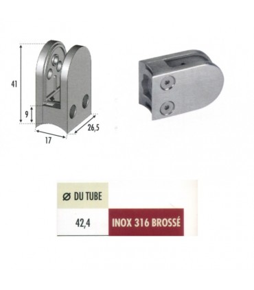 Pince à verre ronde 41mm en inox 316 brossé pour poteau Ø42,4mm