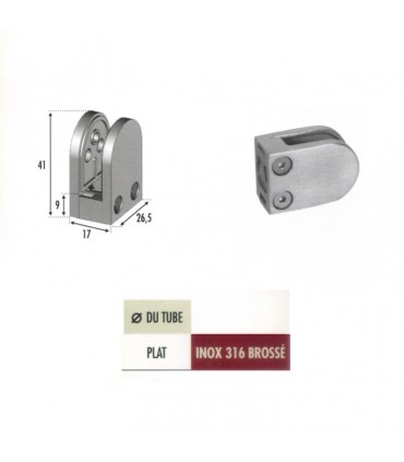 Pince à verre ronde 41mm en inox 316 brossé pour plat