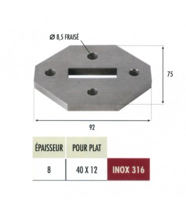 Platine de fixation pour poteau INOX316