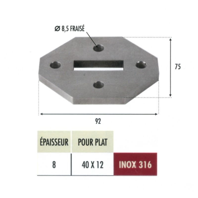 PLATINE CARRÉE 4 FIXATIONS FER TROU CARRÉ CENTRAL