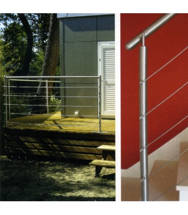 Poteau Ø42,4mm départ ou intermédiaire taraudé montage câble ou rond plein INOX316