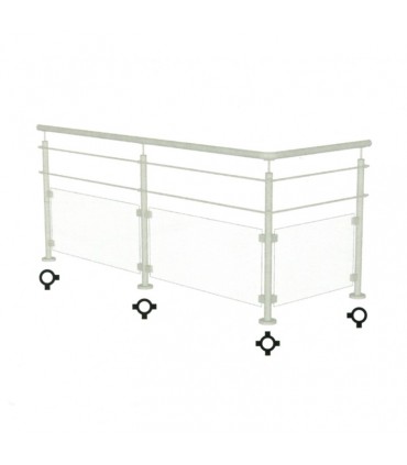 Poteau Ø42,4mm d'angle taraudé M6+M8 montage câble et verre INOX316