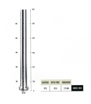 Poteau Ø42,4mm assemblé en INOX304 pour marches