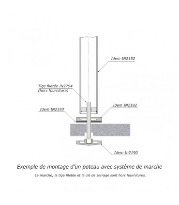 Poteau Ø42,4mm assemblé en INOX304 pour marches