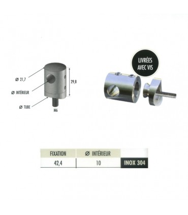 Connecteur en applique pour rond Ø10mm et tube Ø42,4mm
