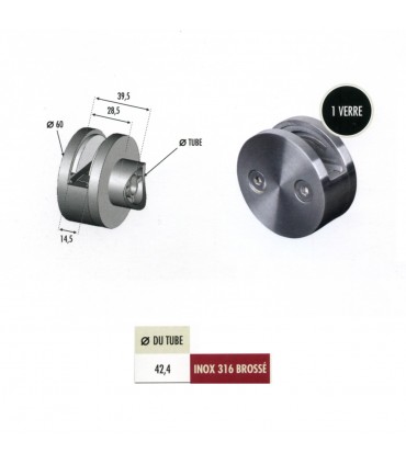 Pince à verre ronde Ø60mm en inox 316 pour poteau Ø42,4mm
