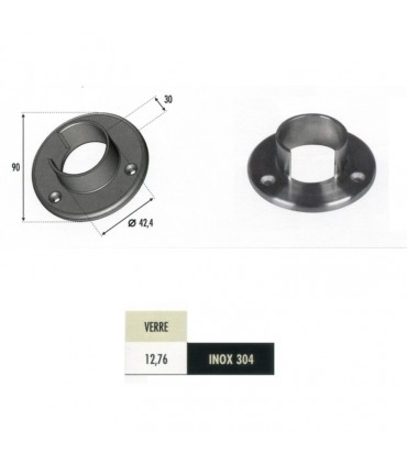 Plaque de fixation de main courante inox 304 ronde Ø42,4mm