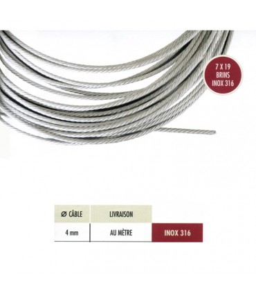 Câble rond acier inoxydable 316 Ø4mm