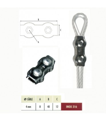 Bloque câble acier inoxydable 316 Ø4mm