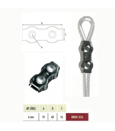 Bloque câble acier inoxydable 316 Ø6mm
