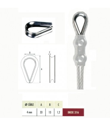 Anneau pour bloque câble acier inoxydable 316 Ø4mm