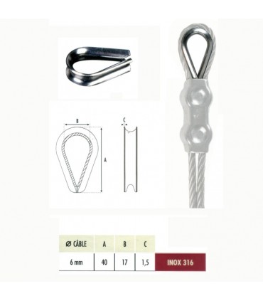 Anneau pour bloque câble acier inoxydable 316 Ø6mm