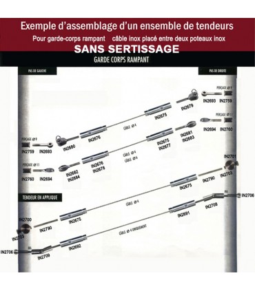 Fixation inox à visser pas à droite ou gauche pour câble Ø4mm