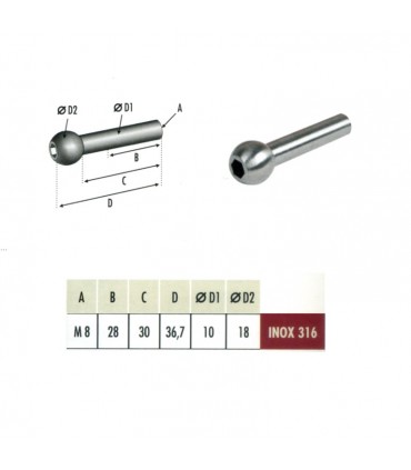 Terminaison à bille taraudé M8 pour connecteur en applique pour câble