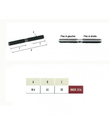 Tige filetée inox 316 M6 ou M8 pas à droite et pas à gauche