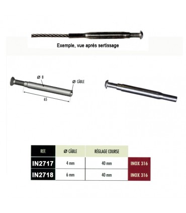 Tendeur à sertir inox 316 pour câble Ø4 et 6mm
