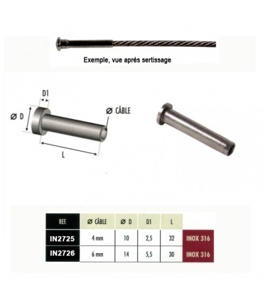 Départ à sertir inox 316 pour câble Ø4 et 6mm
