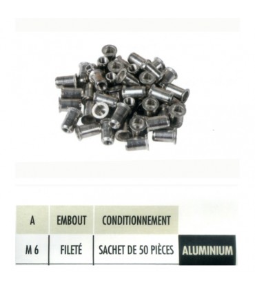 Rivets aluminium M6 pour tubes inox (boite de 50 pièces)