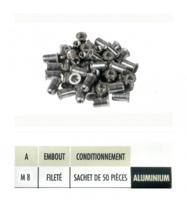 Rivets aluminium M8 pour tubes inox (boite de 50 pièes)