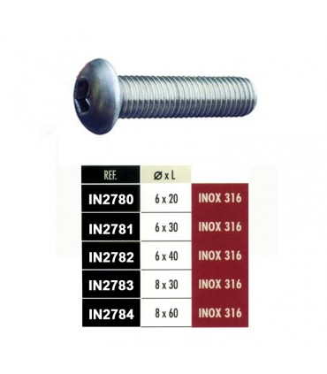 Vis à tête bombée TBchc M6x20 à M8x60 inox 316