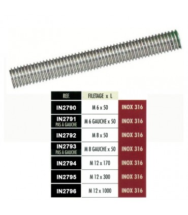Tige filetée M6x50 à M12x1000 inox 316