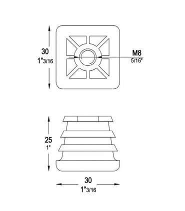 Bouchon nylon pour tube de 30x30mm trou taraudé M8