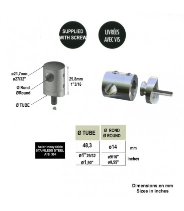 Connecteur en applique pour rond Ø14mm et tube Ø48,3mm