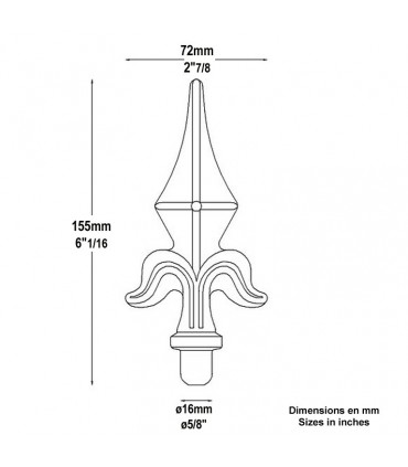 Pointe de lance lys fer estampé hauteur 155mm