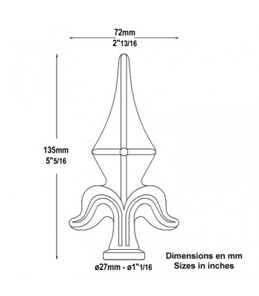 Pointe de lance fleur de lys hauteur 135mm
