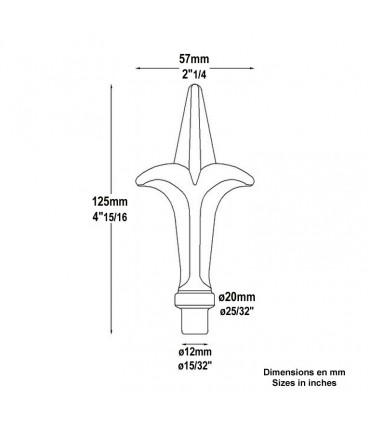 Pointe de lance fleur de lys hauteur 125mm