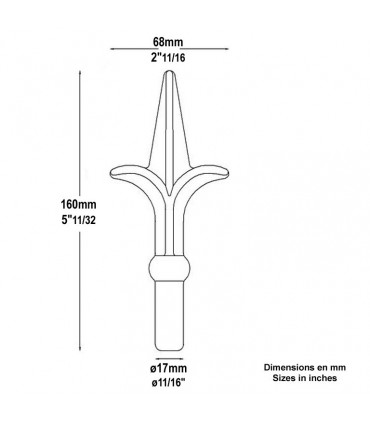 Pointe de lance fleur de lys hauteur 165mm