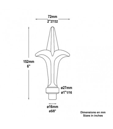 Pointe de lance en forme de fleur de lys hauteur 152mm