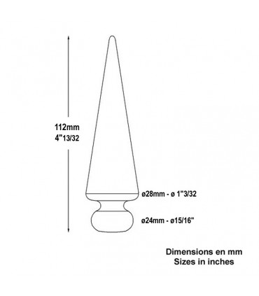 Pointe de lance effilée fer forgé embase Ø24mm