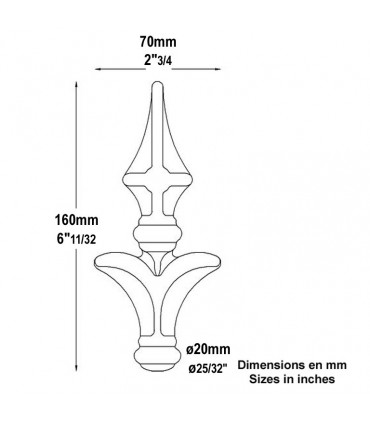 Pointe de lance en croix 160mm