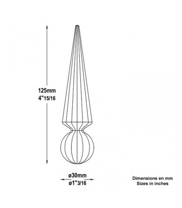 Pointe de lance effilée fer forgé hauteur 125mm