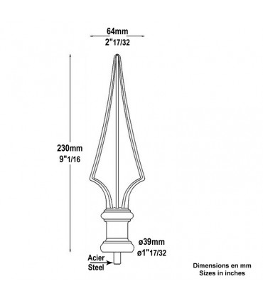 Pointe de lance fonte 230mm