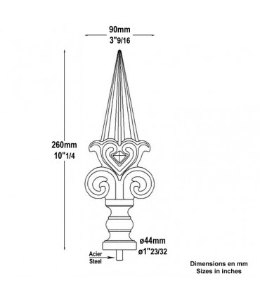 Pointe de lance fonte 260mm