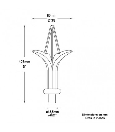 Pointe de lance aluminium Ø13,5mm hauteur 127mm